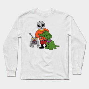 pixel art alien with robot and alien dog Long Sleeve T-Shirt